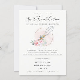 Whisk Wooden Floral Bakery Cozinhar Classe Convite