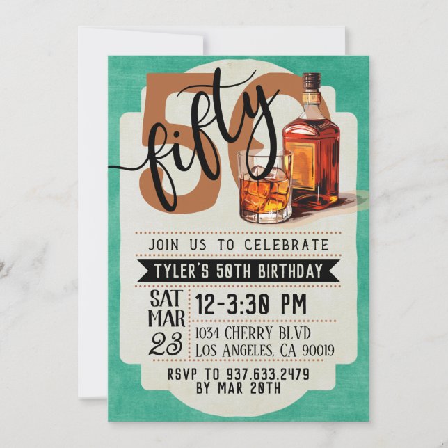 Whiskey & Cigars 50º Convite de Aniversário (Frente)