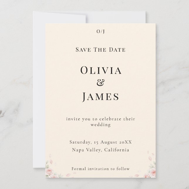 Whispered Petals Elegant Minimalist Save the Date  (Frente)