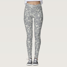 White Abstract On Grey Leggings