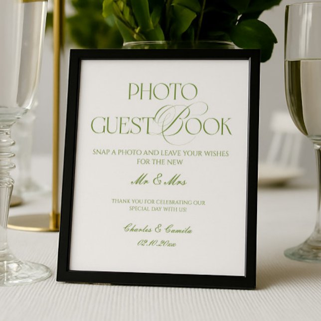 White and Green Wedding Photo Guest Book Poster (Criador carregado)
