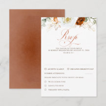 White and Terracotta Flowers Wedding RSVP
