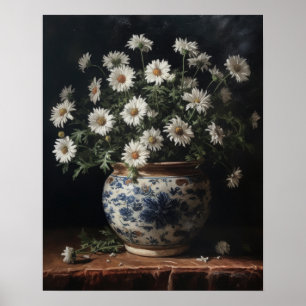 White Aster Flowers Art Impressão Poster