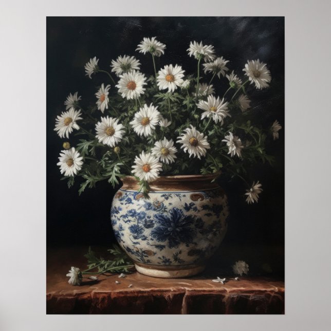 White Aster Flowers Art Impressão Poster (Frente)
