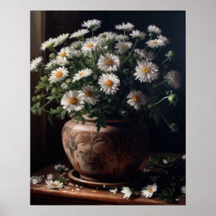 White Aster Flowers Art Impressão Poster
