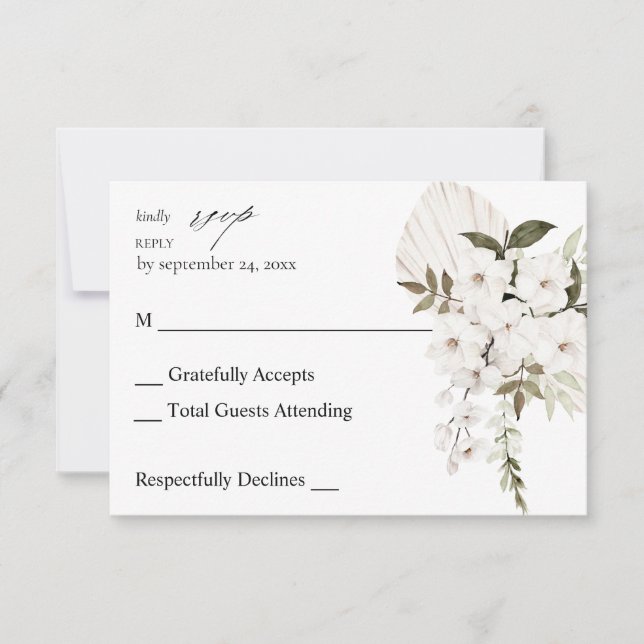 White Boho Floral no Meal RSVP (Frente)