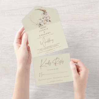 White Boho Floral Tudo Em Um Convite De Casamento