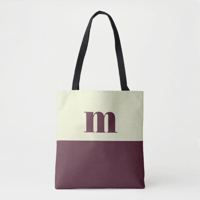 White & brown initial personalized tote bag (Frente)