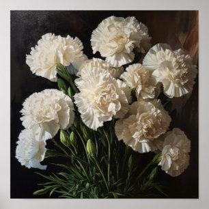 White Carnuns Flower Art Poster