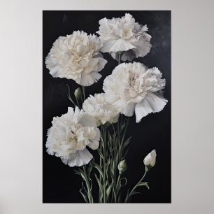 White Carnuns Flower Art Poster
