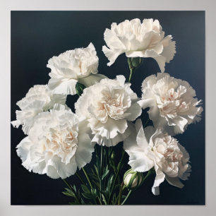 White Carnuns Flower Art Poster