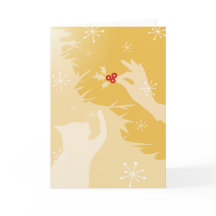 White Cat & Holly, em ouro, Cartão de Natal/Natal
