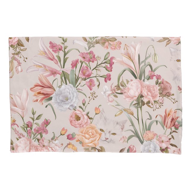 White Cats Pink Roses Floral  (Frente)