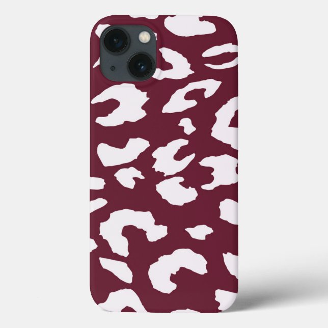 WHITE CHEETAH PRINT PHONE CASE - BURGUNDY BACKGROU (Verso)