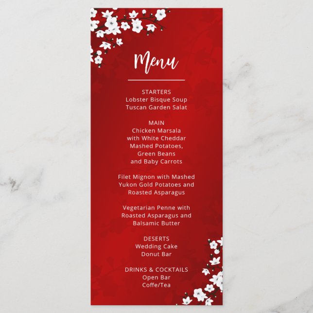 White Cherry Blossom Wedding Menu Card (Frente)