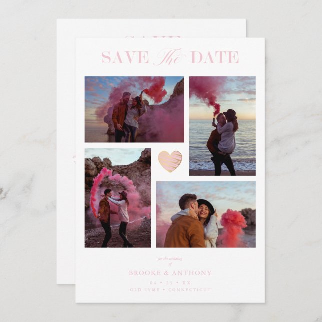 White Collage Wedding Pink Heart 4 Photos Covid19 (Frente/Verso)