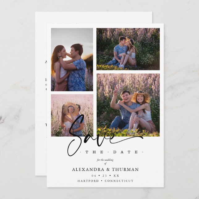 White Collage Wedding Save Date 4 Photos Covid19 (Frente/Verso)