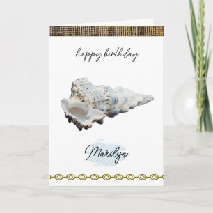 White Conch Seashell com Nome Cartão de Aniversári