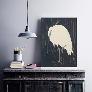 White Crane in the Rain - Japonês Fine Art Poster