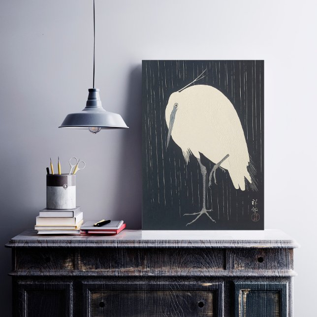 White Crane in the Rain - Japonês Fine Art Poster (Criador carregado)