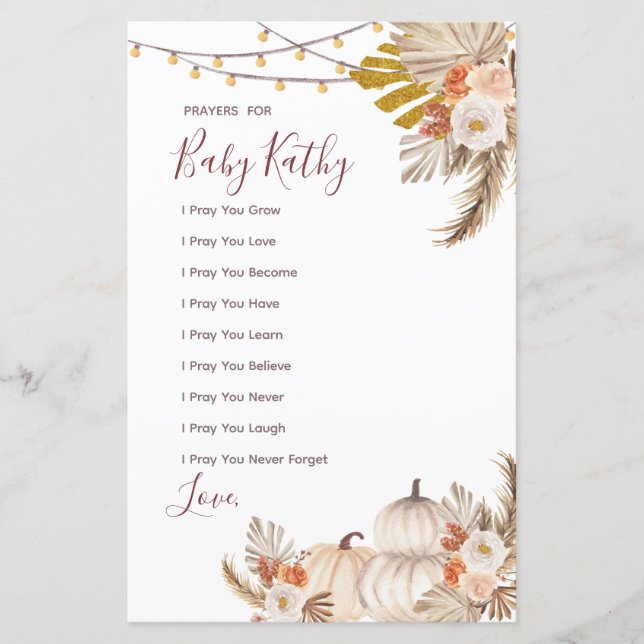 White Cream Pumpkin Love Prayers for Baby Sign (Frente)
