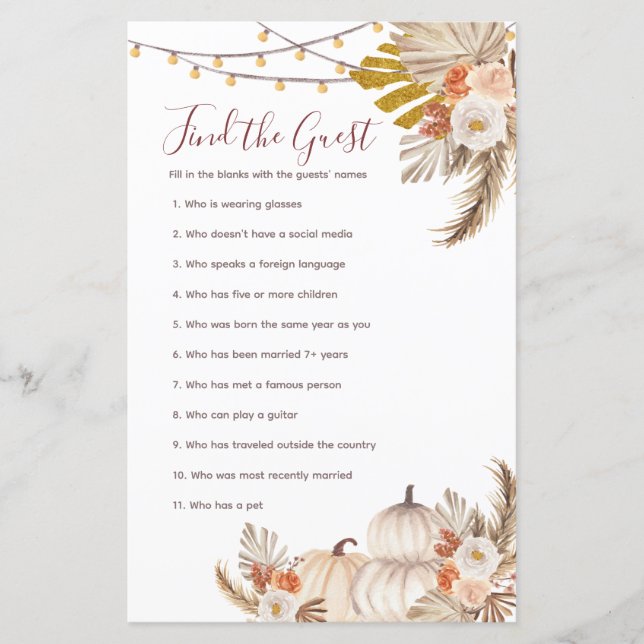 White Cream Pumpkin Rustic Find the Guest game (Frente)