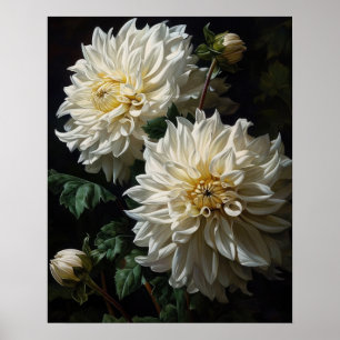 White Dahlia Flowers Art Impressão