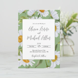 White Daisies Watercolor Convite para Casamento Ve