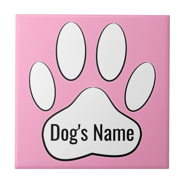 White Dog Paw Imprime Em Cor Rosa Adicionar Nome A (Frente)