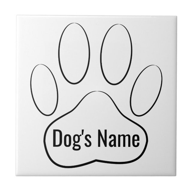 White Dog Paw Imprimir Adicionar Nome Azulejo (Frente)