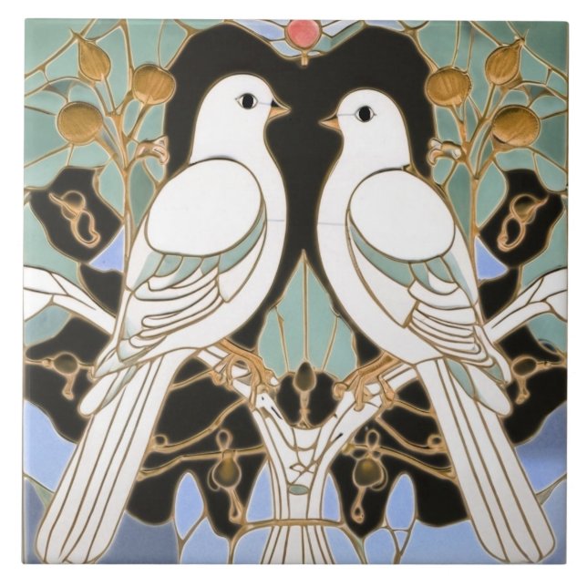 White Dove Birds Art Nouveau Doves Bird Art Deco (Frente)
