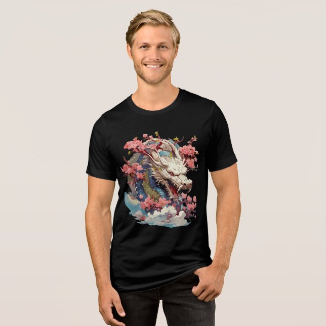 White Dragon with Blossoms Fantasy Art (Frente Completa)