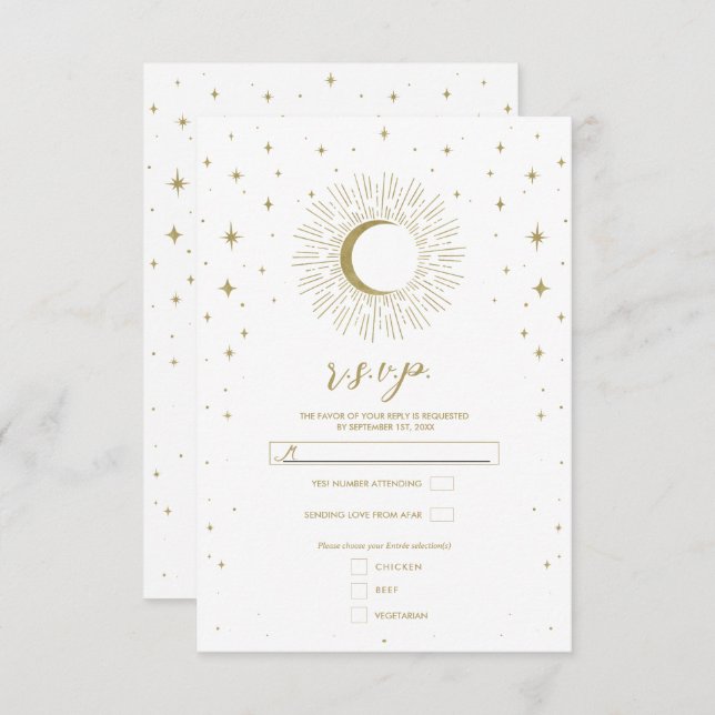 White e Dourada Stars Celestial Sunburst Moon RSVP (Frente/Verso)