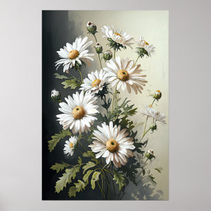 White English Daisy Flower Art Impressão Poster
