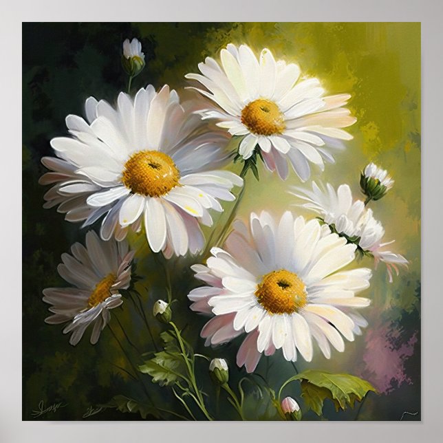 White English Daisy Flower Art Impressão Poster (Frente)