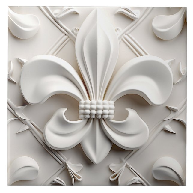 White Fleur De Lis Ceramic Tile (Frente)
