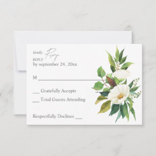 White Floral e Greenery sem placa RSVP de Refeição