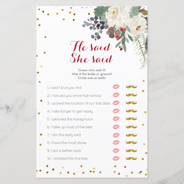 "White Floral" Ele disse que ela disse "Jogo" (Frente)