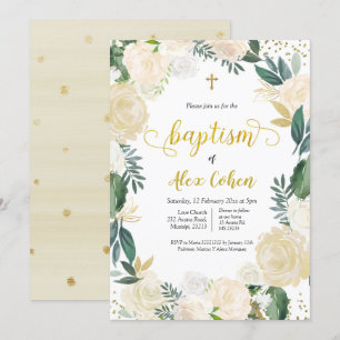 White Floral Espanhola - Convite para Batismo