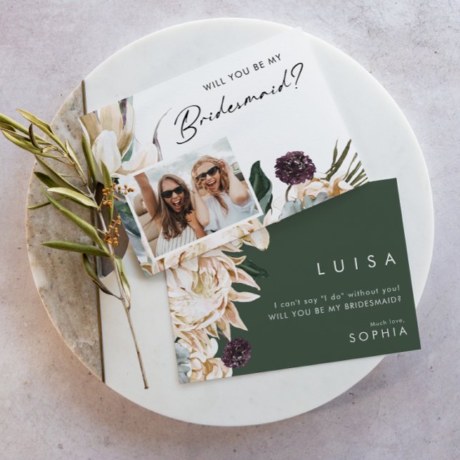 White Floral Foto Bridesmaid Convite à Proposta (Criador carregado)