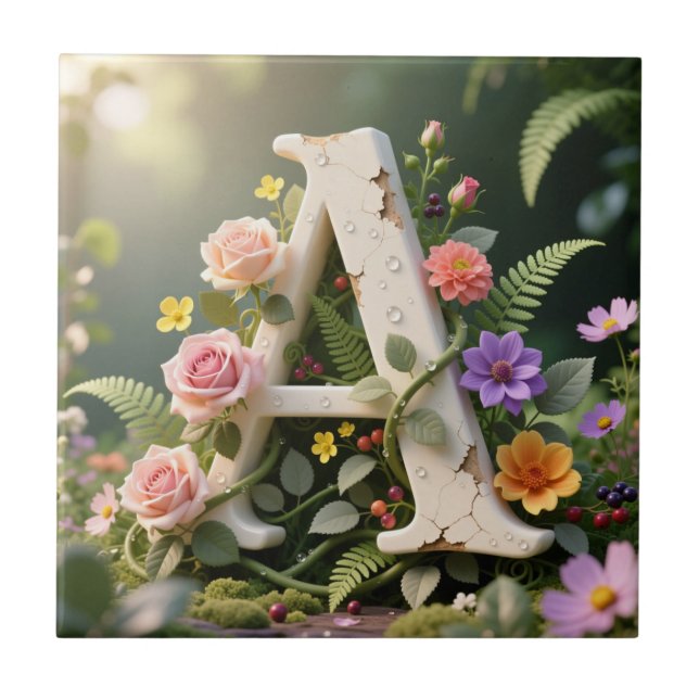 White Floral Garden Monogram Letter A (Frente)
