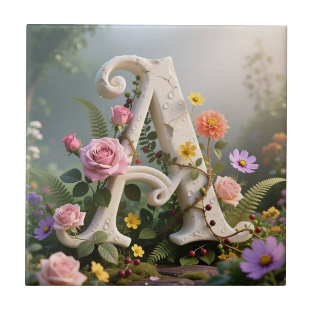 White Floral Garden Monogram Letter A (Frente)