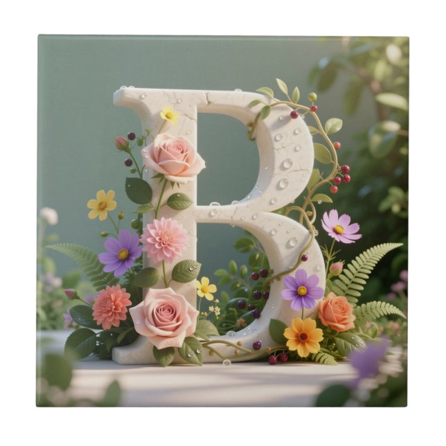 White Floral Garden Monogram Letter B (Frente)
