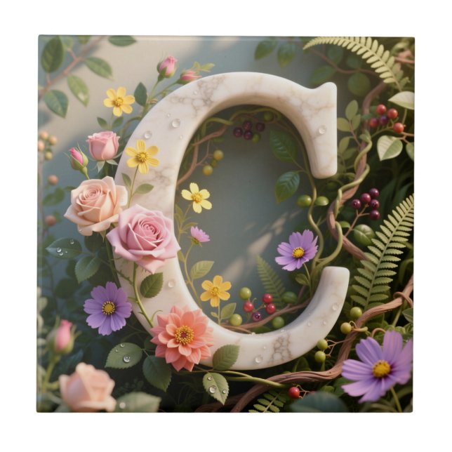 White Floral Garden Monogram Letter C (Frente)