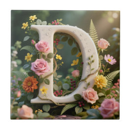 White Floral Garden Monogram Letter D