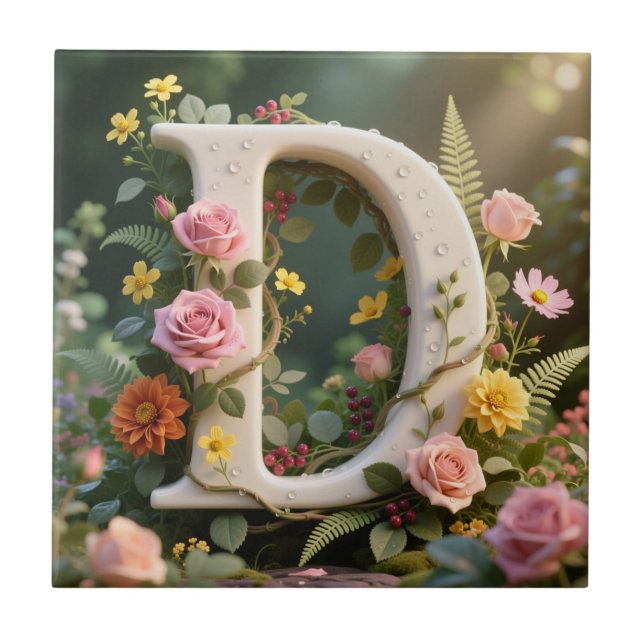 White Floral Garden Monogram Letter D (Frente)