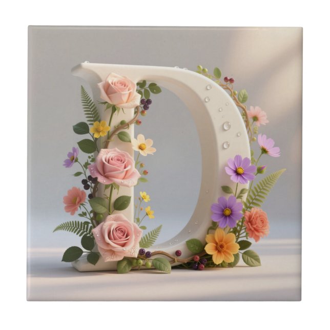 White Floral Garden Monogram Letter D (Frente)