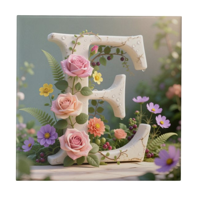 White Floral Garden Monogram Letter E (Frente)