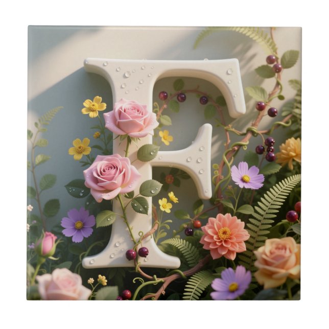 White Floral Garden Monogram Letter F (Frente)