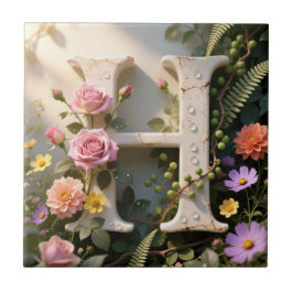 White Floral Garden Monogram Letter H